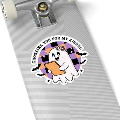 Ghostly Reading Kiss-Cut Sticker, Book Lover Sticker, Cute Sticker Set, Spooky Decals, Halloween Stickers, Vinyl Ghost Stickers