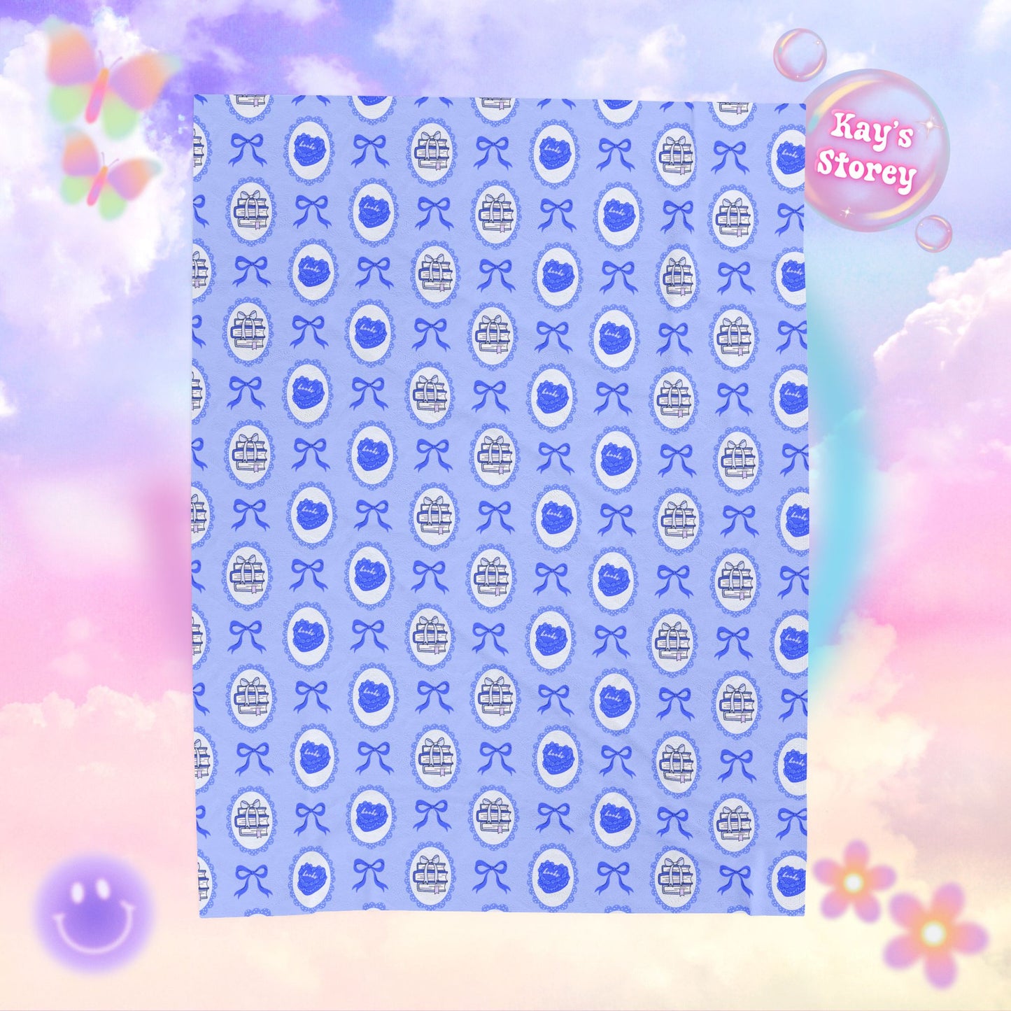 Blue Coquette Bookish Velveteen Plush Blanket - Cozy Reading Throw