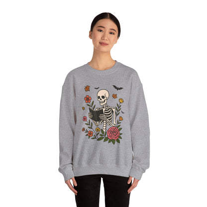 Reading Skeleton Sweatshirt, Long Sleeve Shirt for Spooky Season Bookish Gift,  Halloween Reading Apparel