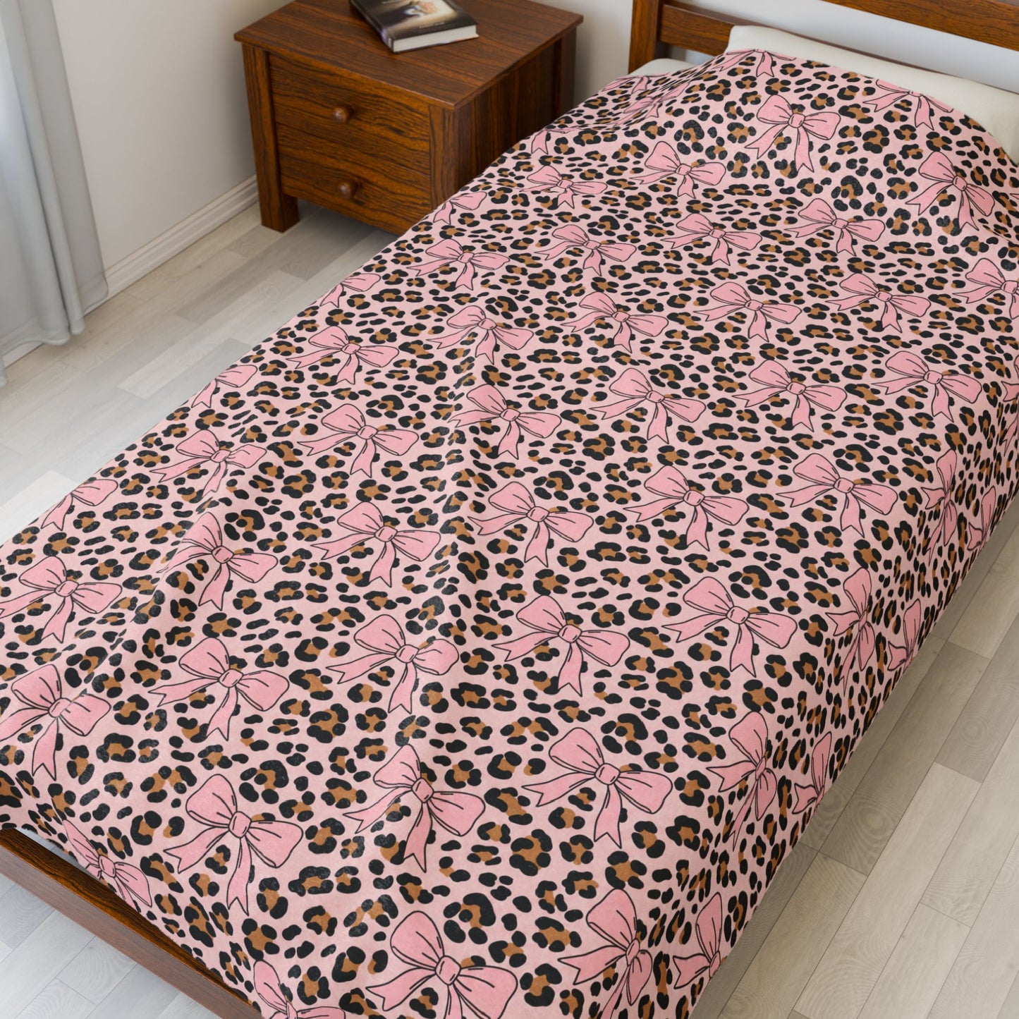 Leopard Bow Bookish Velveteen Plush Blanket - Cozy Reading Throw
