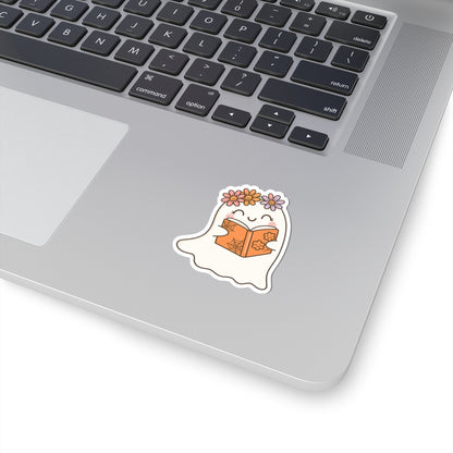 Ghostly Reading Kiss-Cut Sticker, Book Lover Sticker, Cute Sticker Set, Spooky Decals, Halloween Stickers, Vinyl Kindle Stickers
