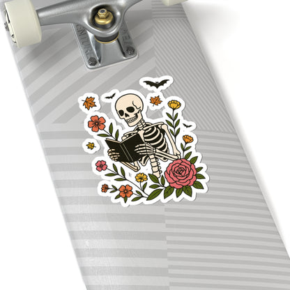Skeleton Reading Kiss-Cut Sticker, Book Lover Sticker, Cute Sticker Set, Spooky Decals, Halloween Stickers, Vinyl Ghost Stickers