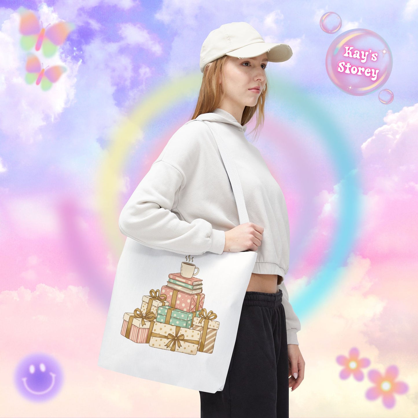 Coffee & Book Stack Tote Bag