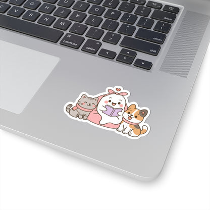 Ghostly Reading Kiss-Cut Sticker, Book Lover Sticker, Cute Sticker Set, Spooky Decals, Halloween Stickers, Vinyl Kindle Stickers