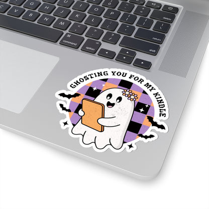 Ghostly Reading Kiss-Cut Sticker, Book Lover Sticker, Cute Sticker Set, Spooky Decals, Halloween Stickers, Vinyl Ghost Stickers