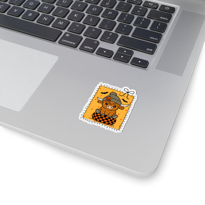 Cute Highland Cow Sticker - Kiss-Cut Stickers, Halloween Sticker, Cute Ghost Design, Spooky Sticker, Decorative Sticker for Journals