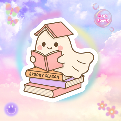 Ghostly Reading Kiss-Cut Sticker, Book Lover Sticker, Cute Sticker Set, Spooky Decals, Halloween Stickers, Vinyl Kindle Stickers