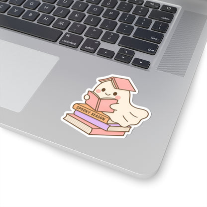 Ghostly Reading Kiss-Cut Sticker, Book Lover Sticker, Cute Sticker Set, Spooky Decals, Halloween Stickers, Vinyl Kindle Stickers