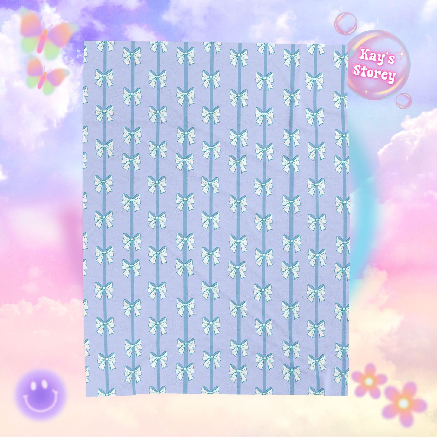 Blue Bows Bookish Velveteen Plush Blanket - Cozy Reading Throw