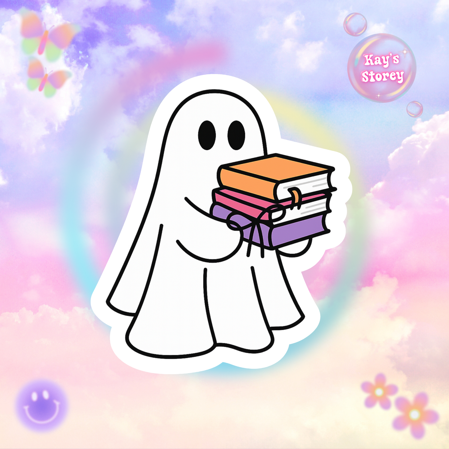 Ghostly Reading Kiss-Cut Sticker, Book Lover Sticker, Cute Sticker Set, Spooky Decals, Halloween Stickers, Vinyl Kindle Stickers