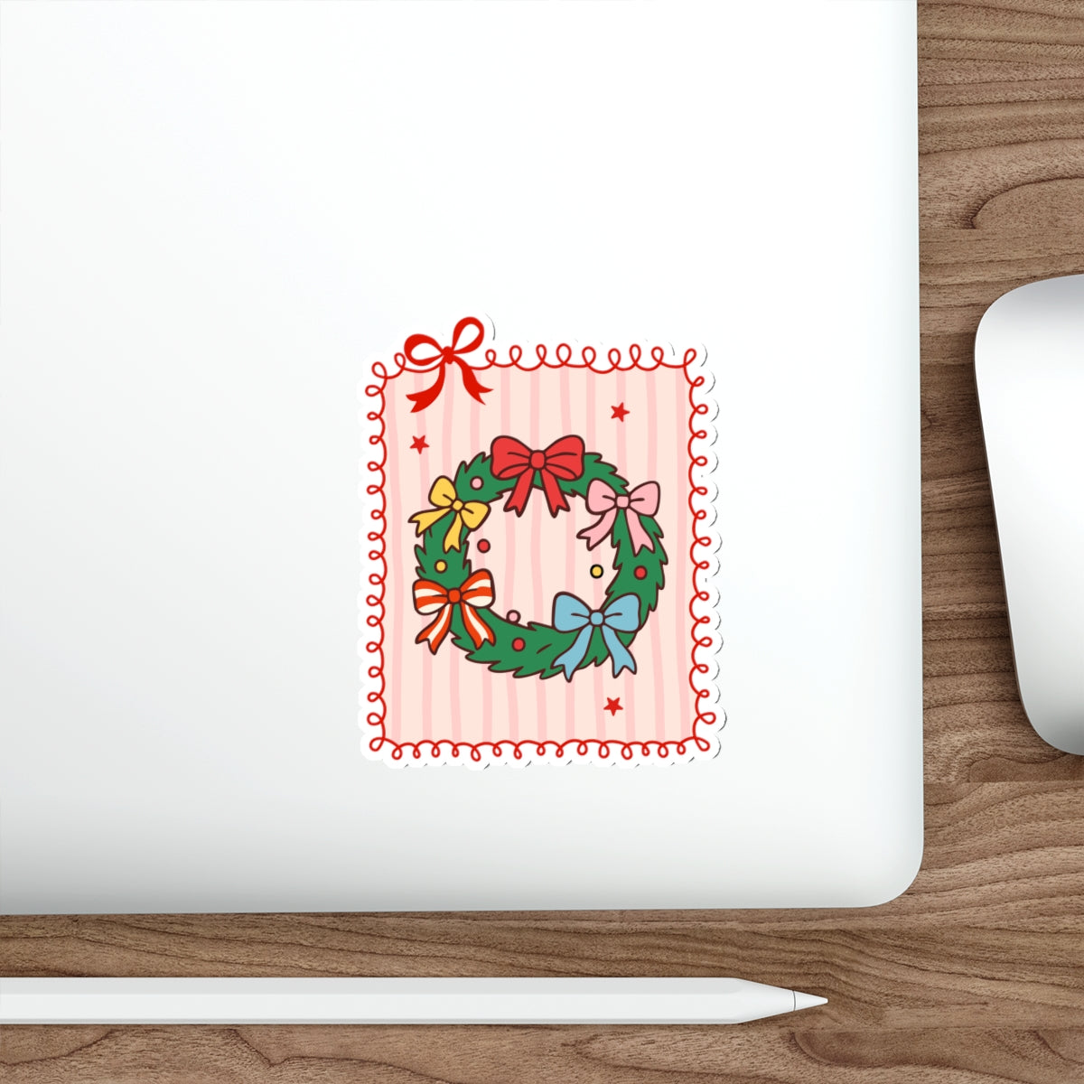 Wreath Bookish Holiday Die-Cut Sticker - Festive Reading-Themed Sticker