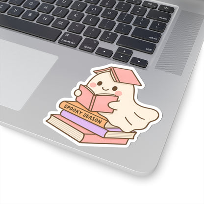 Ghostly Reading Kiss-Cut Sticker, Book Lover Sticker, Cute Sticker Set, Spooky Decals, Halloween Stickers, Vinyl Kindle Stickers
