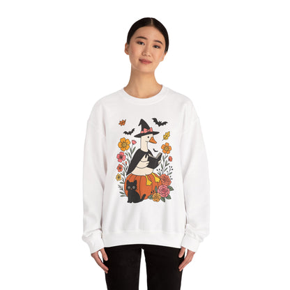 Spooky Goose Reading & Black Cat Sweatshirt, Long Sleeve Shirt for Spooky Season Bookish Gift,  Halloween Reading Apparel