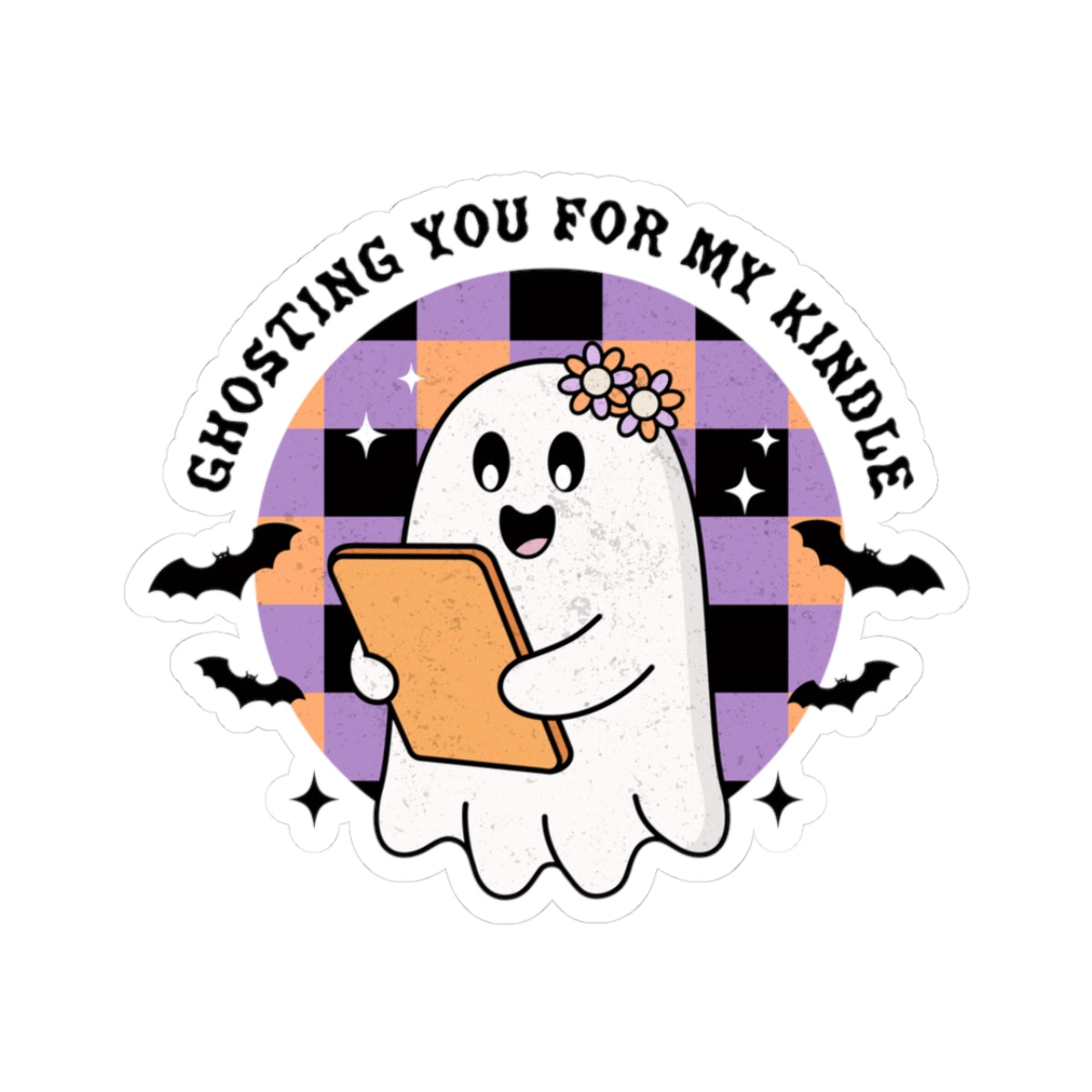 Ghostly Reading Kiss-Cut Sticker, Book Lover Sticker, Cute Sticker Set, Spooky Decals, Halloween Stickers, Vinyl Ghost Stickers