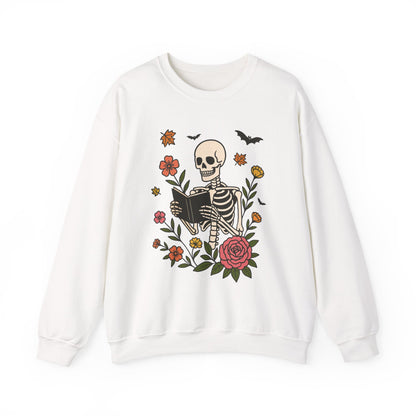Reading Skeleton Sweatshirt, Long Sleeve Shirt for Spooky Season Bookish Gift,  Halloween Reading Apparel