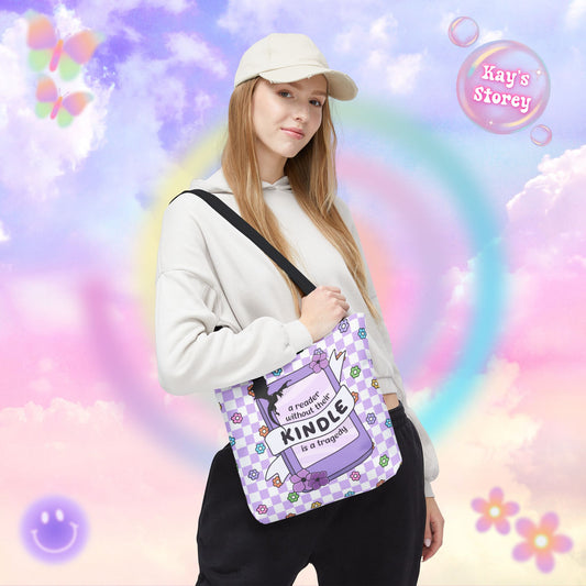 Purple Reader Without Their Kindle Tote Bag