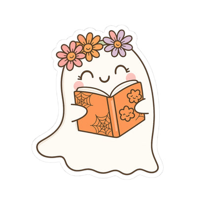 Ghostly Reading Kiss-Cut Sticker, Book Lover Sticker, Cute Sticker Set, Spooky Decals, Halloween Stickers, Vinyl Kindle Stickers