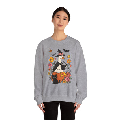 Spooky Goose Reading & Black Cat Sweatshirt, Long Sleeve Shirt for Spooky Season Bookish Gift,  Halloween Reading Apparel