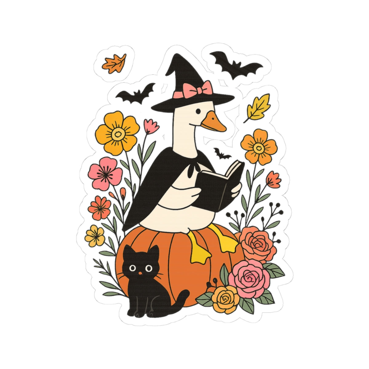 Goose Reading Kiss-Cut Sticker, Book Lover Sticker, Cute Sticker Set, Spooky Decals, Halloween Stickers, Vinyl Kindle Stickers