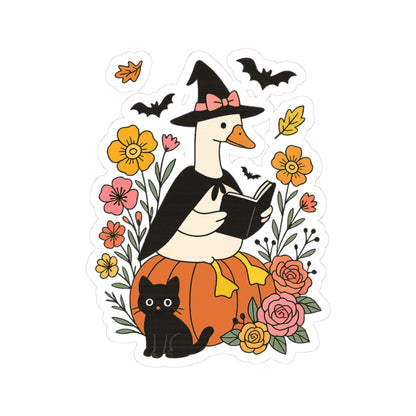 Goose Reading Kiss-Cut Sticker, Book Lover Sticker, Cute Sticker Set, Spooky Decals, Halloween Stickers, Vinyl Kindle Stickers