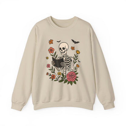 Reading Skeleton Sweatshirt, Long Sleeve Shirt for Spooky Season Bookish Gift,  Halloween Reading Apparel