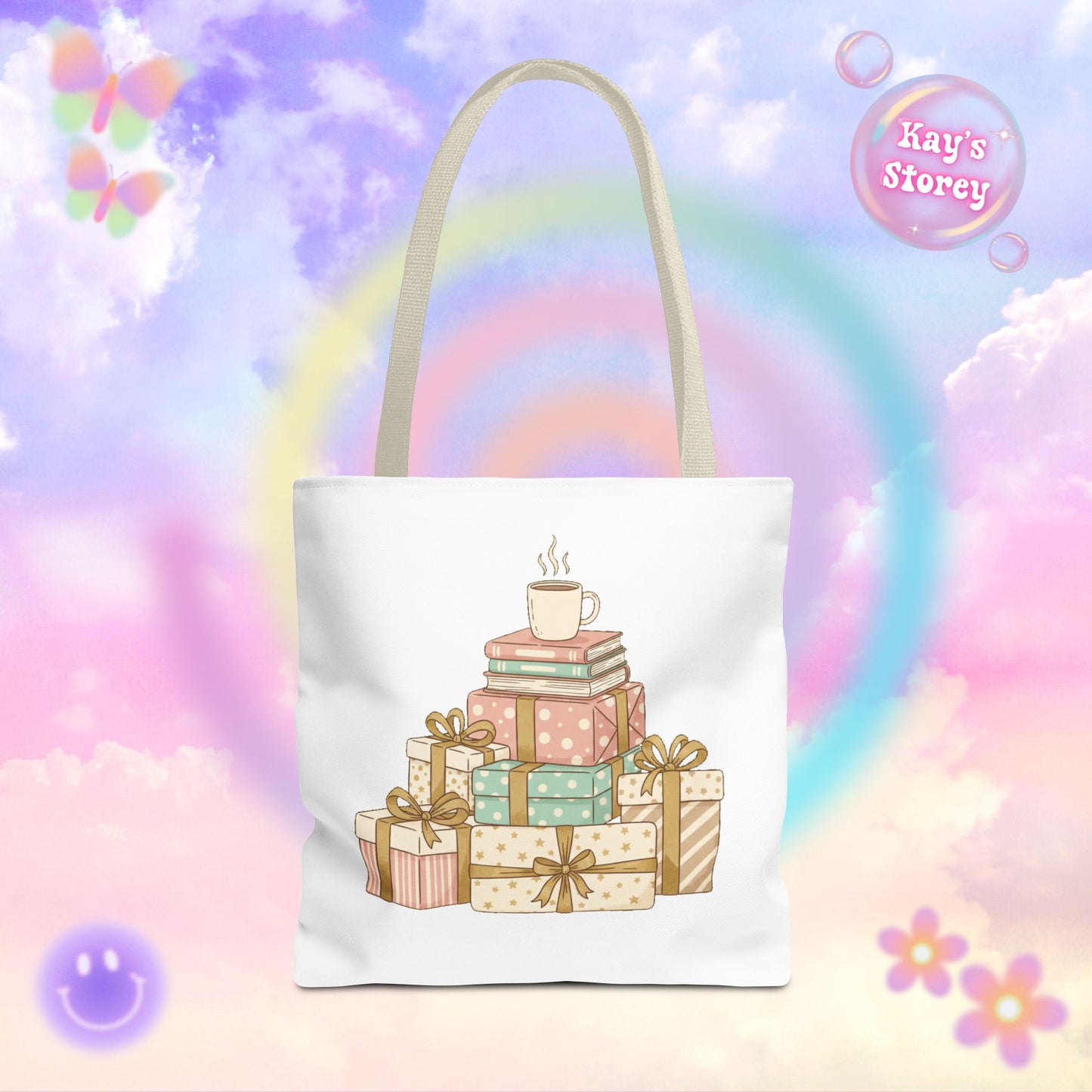 Coffee & Book Stack Tote Bag