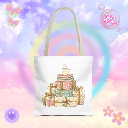 Coffee & Book Stack Tote Bag
