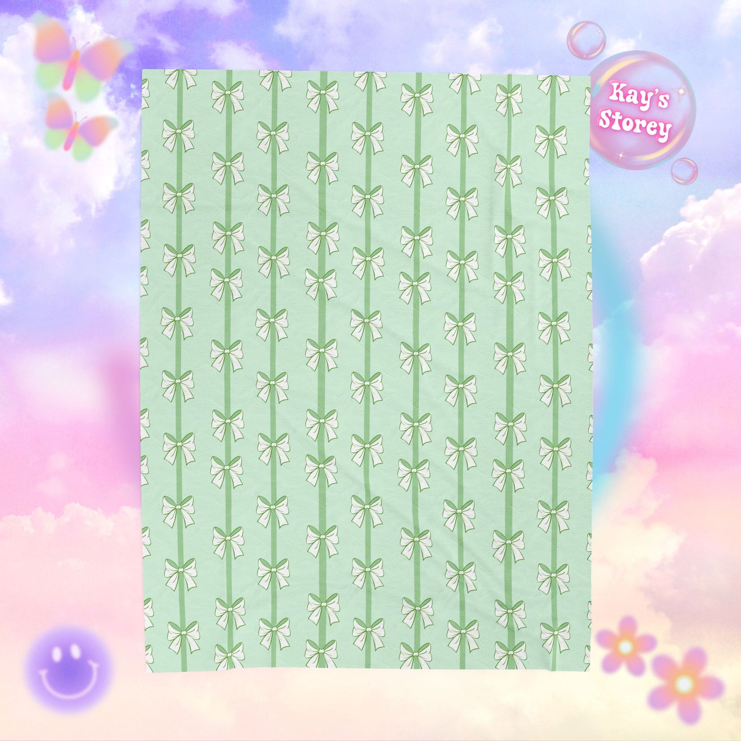 Green Bows Bookish Velveteen Plush Blanket - Cozy Reading Throw