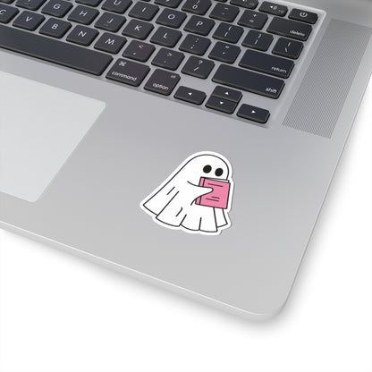 Pink Ghost Reading Kiss-Cut Sticker, Book Lover Sticker, Cute Sticker Set, Spooky Decals, Halloween Stickers, Vinyl Kindle Stickers
