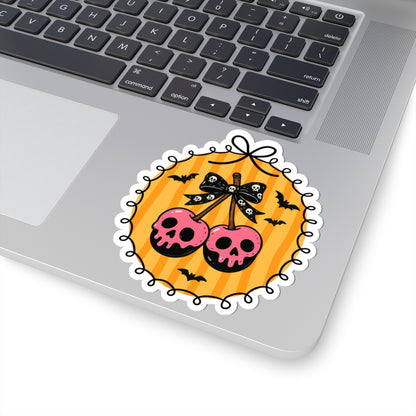 Black Cherry Skulls Sticker - Kiss-Cut Stickers, Halloween Sticker, Cute Skull Design, Spooky Sticker, Decorative Sticker for Journals