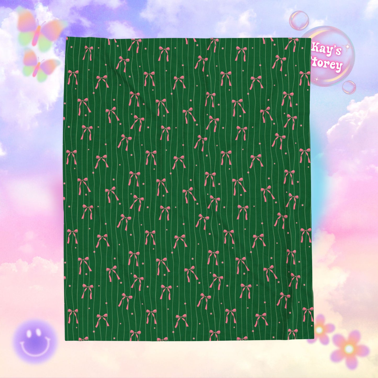 Green Christmas Bows Bookish Velveteen Plush Blanket - Cozy Reading Throw