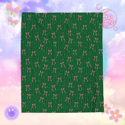 Green Christmas Bows Bookish Velveteen Plush Blanket - Cozy Reading Throw
