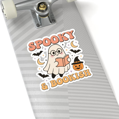 Spooky & Bookish Sticker - Kiss-Cut Stickers, Halloween Sticker, Cute Ghost Reading Design, Spooky Sticker, Decorative Sticker for Journals