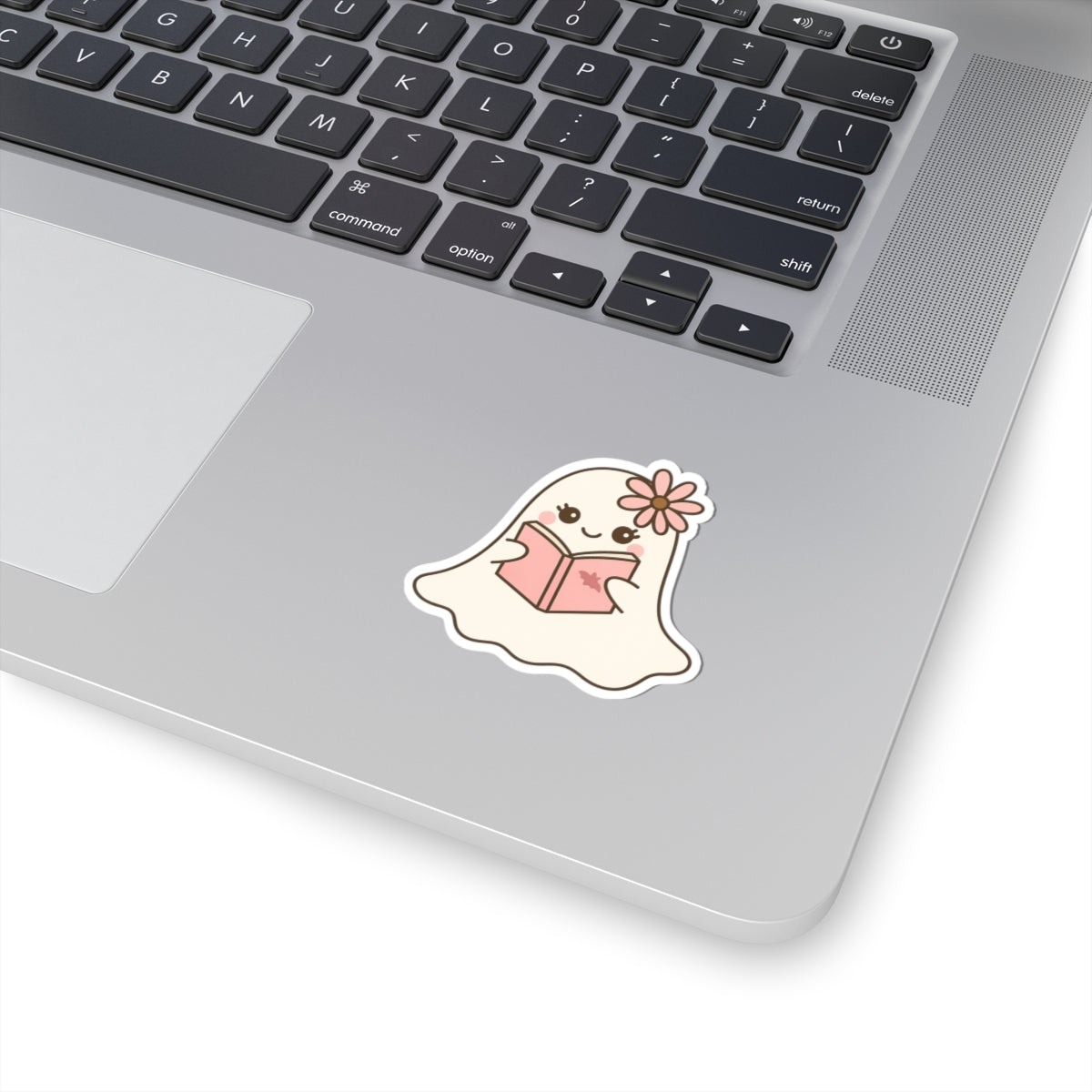 Pink Floral Ghostly Reading Kiss-Cut Sticker, Book Lover Sticker, Cute Sticker Set, Spooky Decals, Halloween Stickers, Vinyl Kindle Stickers