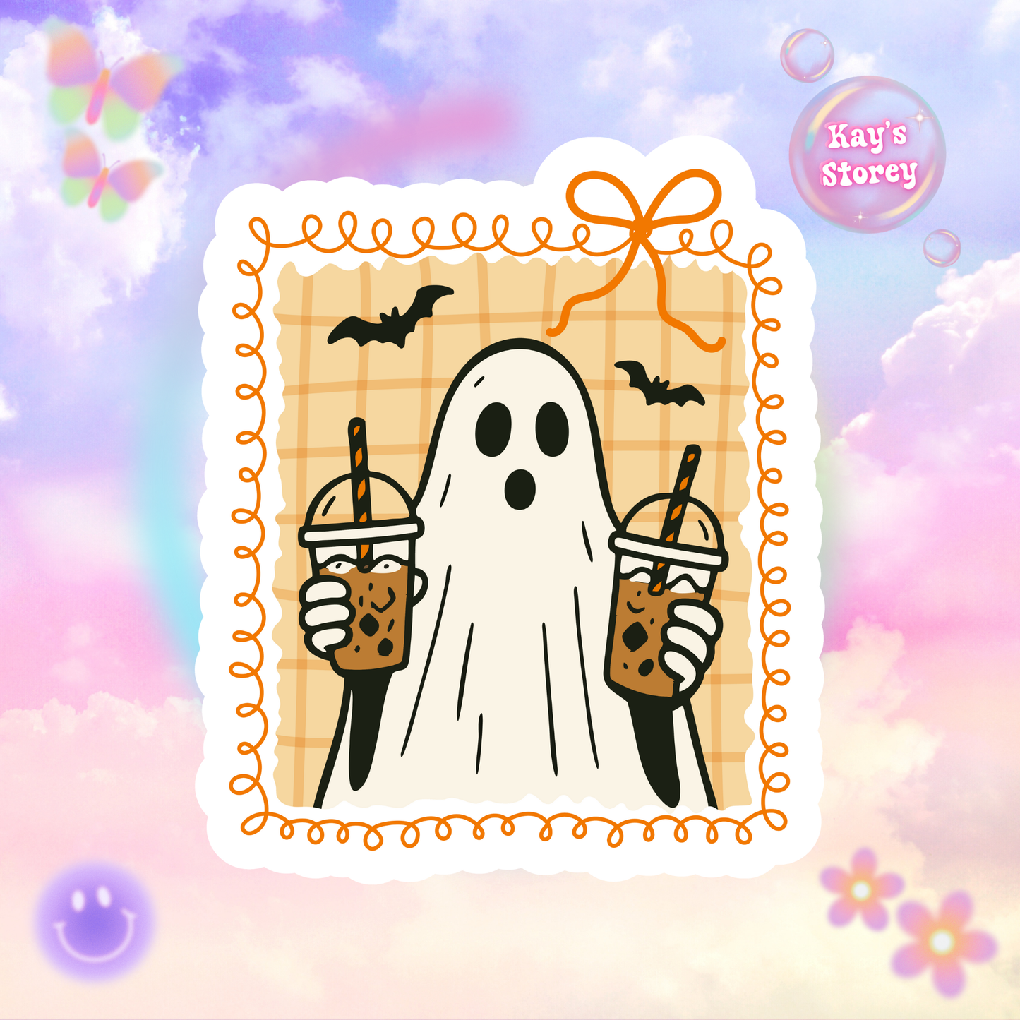 Coffee for Boo Sticker - Kiss-Cut Stickers, Halloween Sticker, Cute Ghost Design, Spooky Sticker, Decorative Sticker for Journals