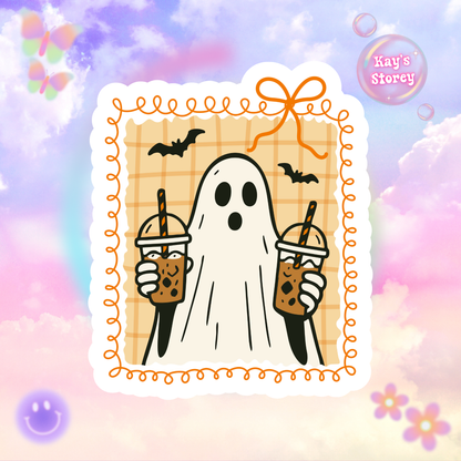 Coffee for Boo Sticker - Kiss-Cut Stickers, Halloween Sticker, Cute Ghost Design, Spooky Sticker, Decorative Sticker for Journals