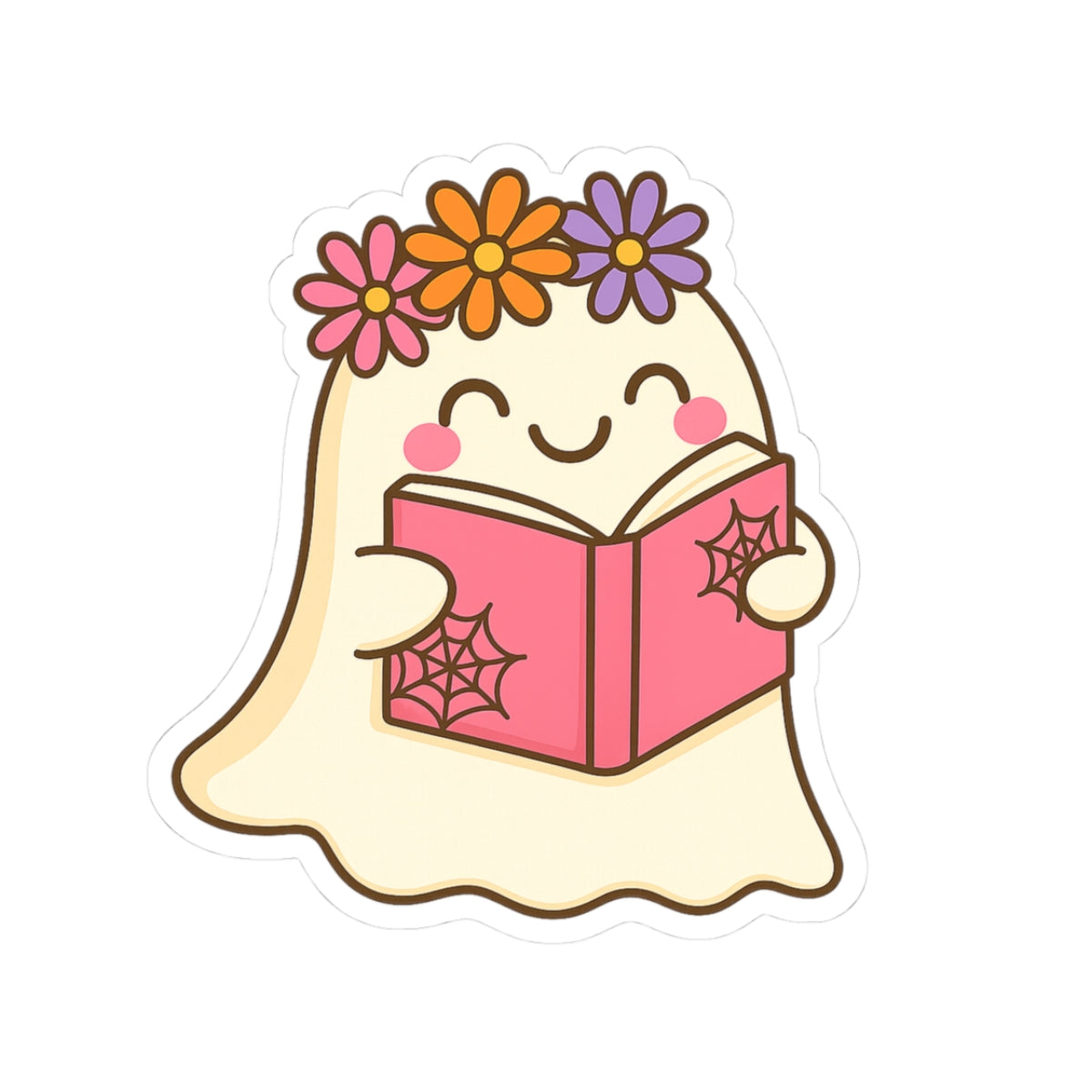 Floral Ghostly Reading Kiss-Cut Sticker, Book Lover Sticker, Cute Sticker Set, Spooky Decals, Halloween Stickers, Vinyl Kindle Stickers