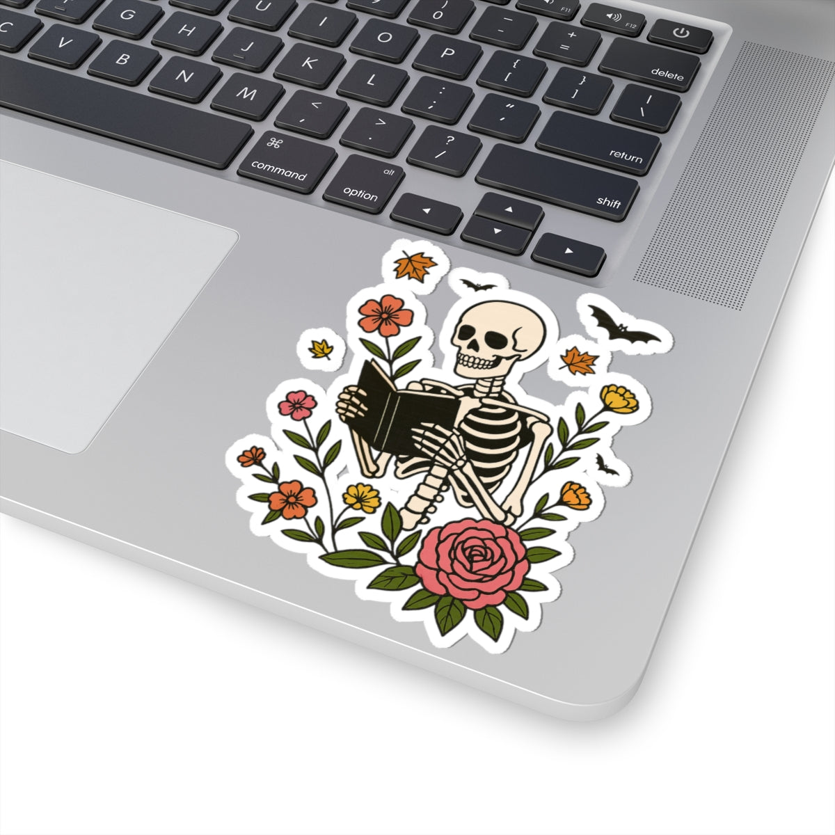 Skeleton Reading Kiss-Cut Sticker, Book Lover Sticker, Cute Sticker Set, Spooky Decals, Halloween Stickers, Vinyl Ghost Stickers