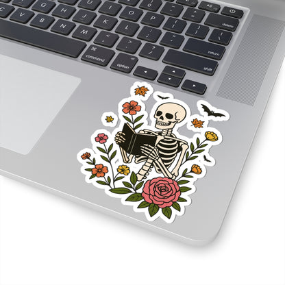 Skeleton Reading Kiss-Cut Sticker, Book Lover Sticker, Cute Sticker Set, Spooky Decals, Halloween Stickers, Vinyl Ghost Stickers