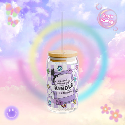 Purple Reader Without Their Kindle Sipper Glass, 16oz