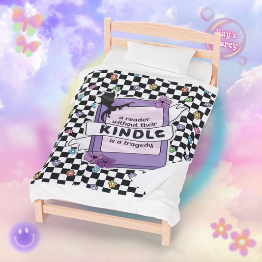 Reader Without Their Kindle Velveteen Plush Blanket
