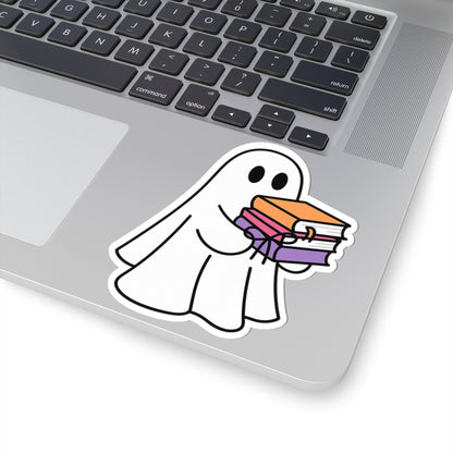 Ghostly Reading Kiss-Cut Sticker, Book Lover Sticker, Cute Sticker Set, Spooky Decals, Halloween Stickers, Vinyl Kindle Stickers