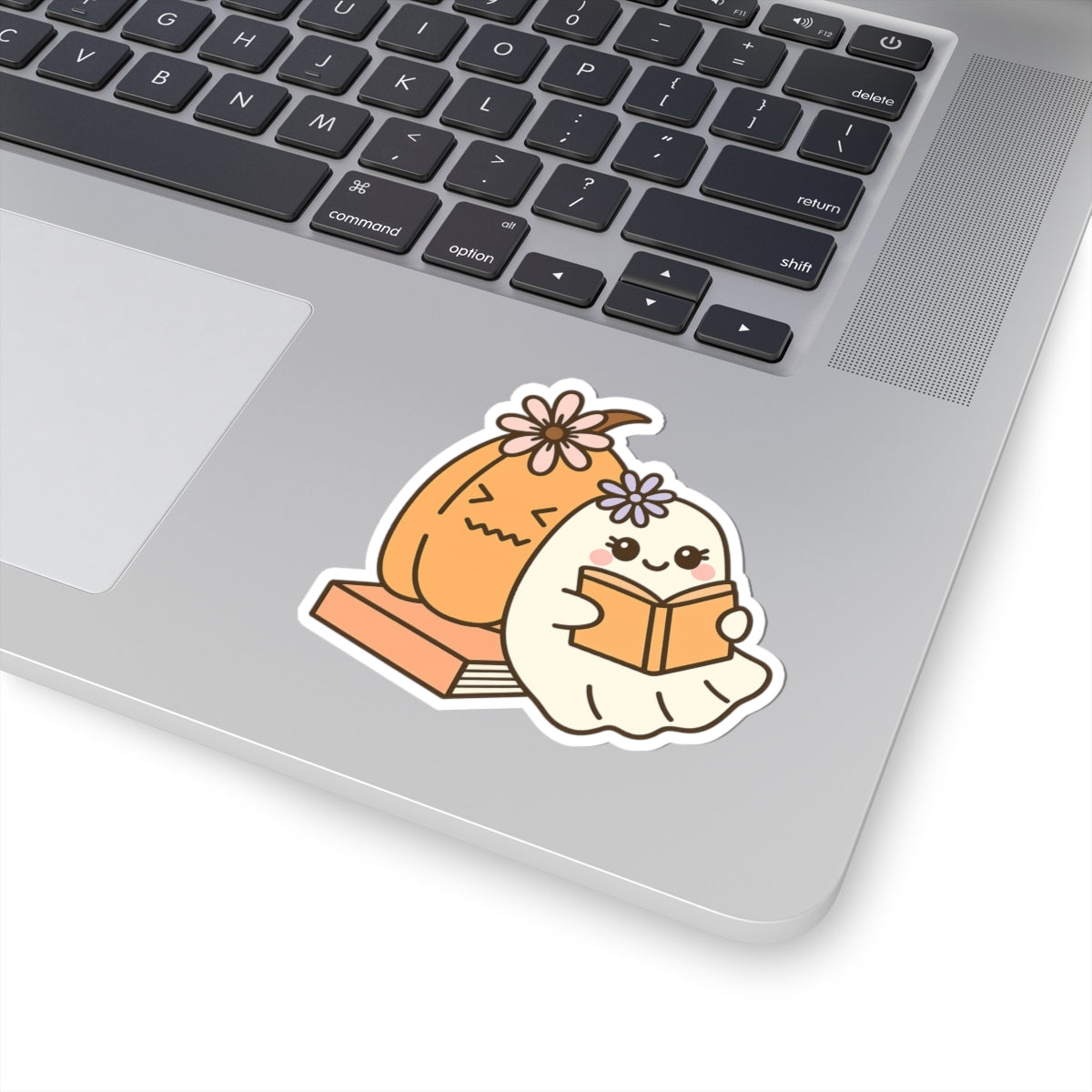 Ghost & Pumpkin Kiss-Cut Sticker, Book Lover Sticker, Cute Sticker Set, Spooky Decals, Halloween Stickers, Vinyl Kindle Stickers