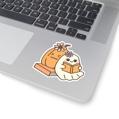 Ghost & Pumpkin Kiss-Cut Sticker, Book Lover Sticker, Cute Sticker Set, Spooky Decals, Halloween Stickers, Vinyl Kindle Stickers