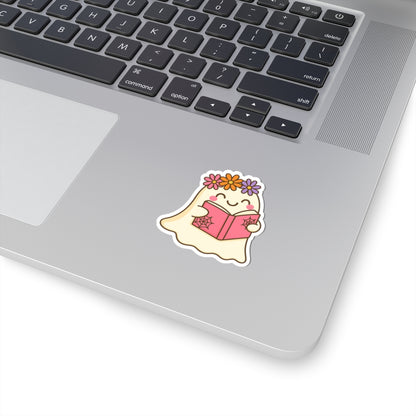 Floral Ghostly Reading Kiss-Cut Sticker, Book Lover Sticker, Cute Sticker Set, Spooky Decals, Halloween Stickers, Vinyl Kindle Stickers