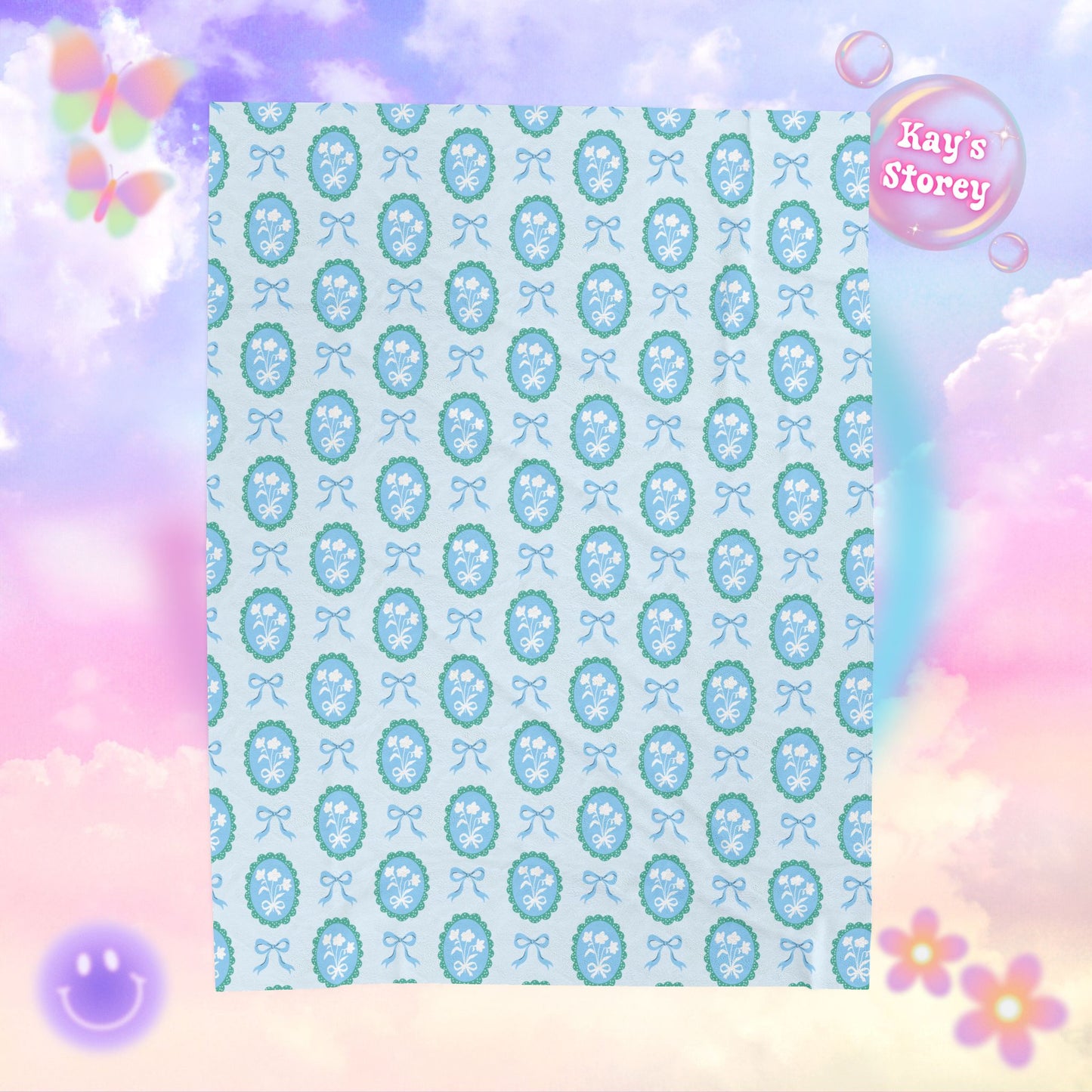 Blue Floral Coquette Bookish Velveteen Plush Blanket - Cozy Reading Throw