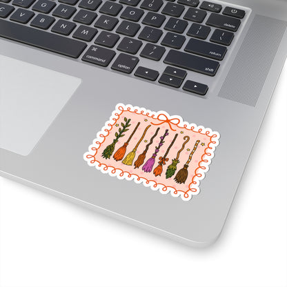 Witches Brooms Sticker - Kiss-Cut Stickers, Halloween Sticker, Cute Witch Broom Design, Spooky Sticker, Decorative Sticker for Journals