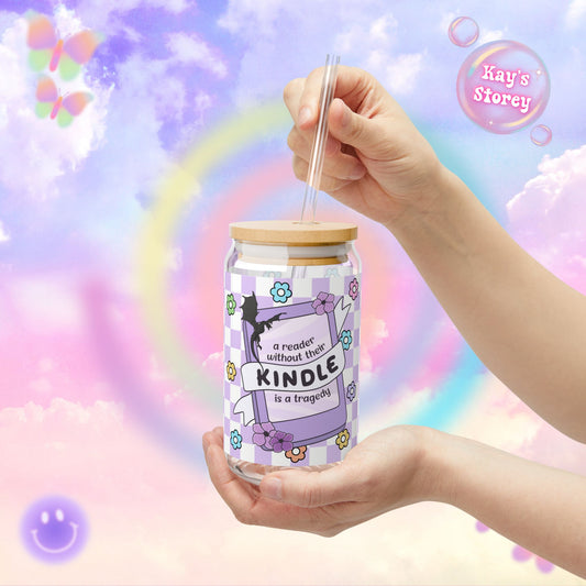 Purple Reader Without Their Kindle Sipper Glass, 16oz