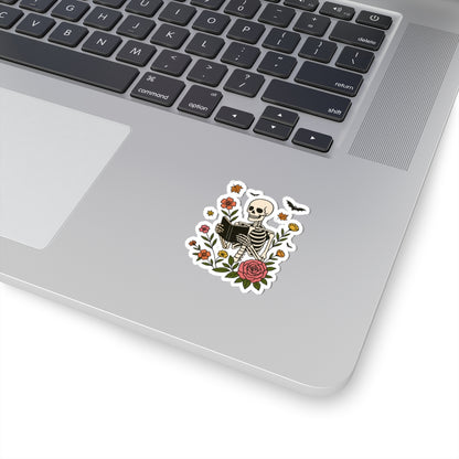 Skeleton Reading Kiss-Cut Sticker, Book Lover Sticker, Cute Sticker Set, Spooky Decals, Halloween Stickers, Vinyl Ghost Stickers