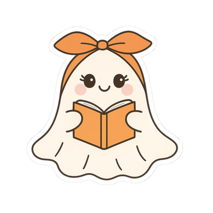Ghostly Reading Kiss-Cut Sticker, Book Lover Sticker, Cute Sticker Set, Spooky Decals, Halloween Stickers, Vinyl Kindle Stickers
